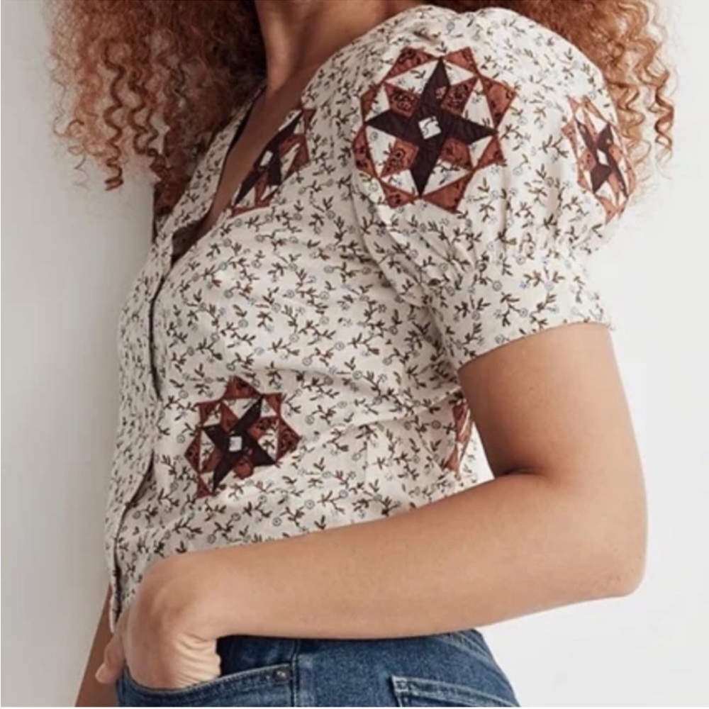 Madewell QUILTED PATCHWORK PUFF-SLEEVE